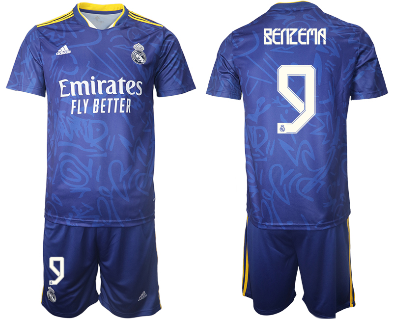 Men 2021-2022 Club Real Madrid away blue #9 Soccer Jersey